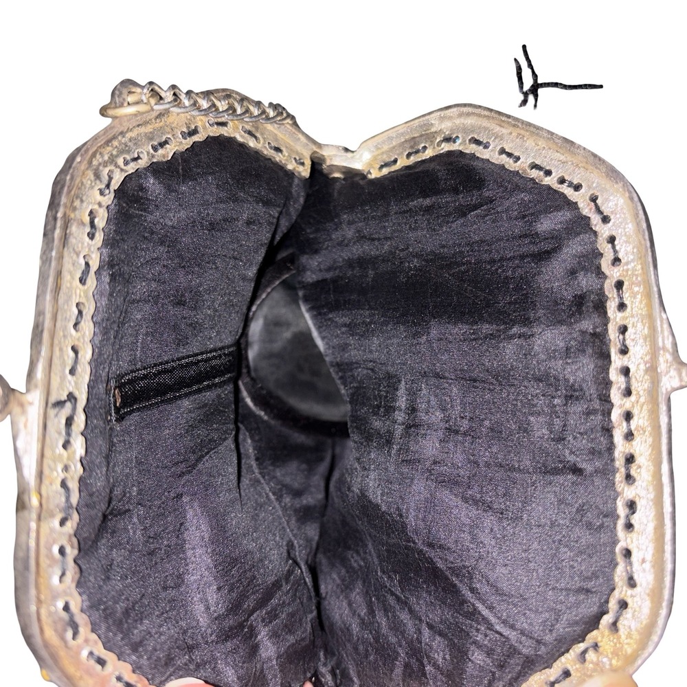 Vintage Beaded Evening Bag Black Iridescent Celestial Kiss Lock Fringe Purse - Picture 4 of 5